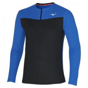 Mizuno Dryaeroflow LS HZ Blauw Zwart | CBYU8113