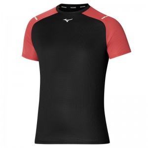 Mizuno Dryaeroflow Tee Zwart Rood | DYSR5413