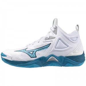 Mizuno WAVE Momentum 3 Mid Wit Blauw Zilver | TSJO8256