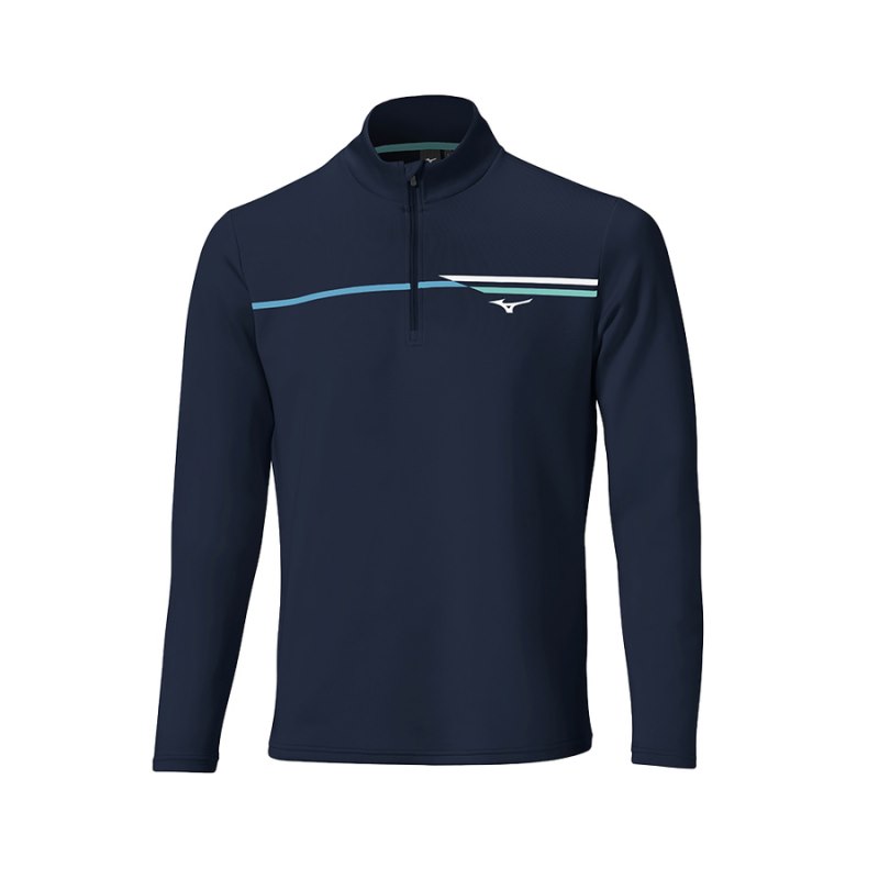 Mizuno Brze Tstripe 1/4 Zip Donkerblauw Wit | XOUL0939