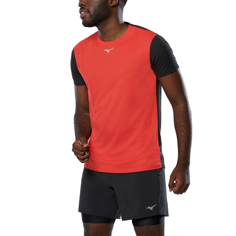 Mizuno Dryaeroflow Tee Rood Zwart | WHHJ3320