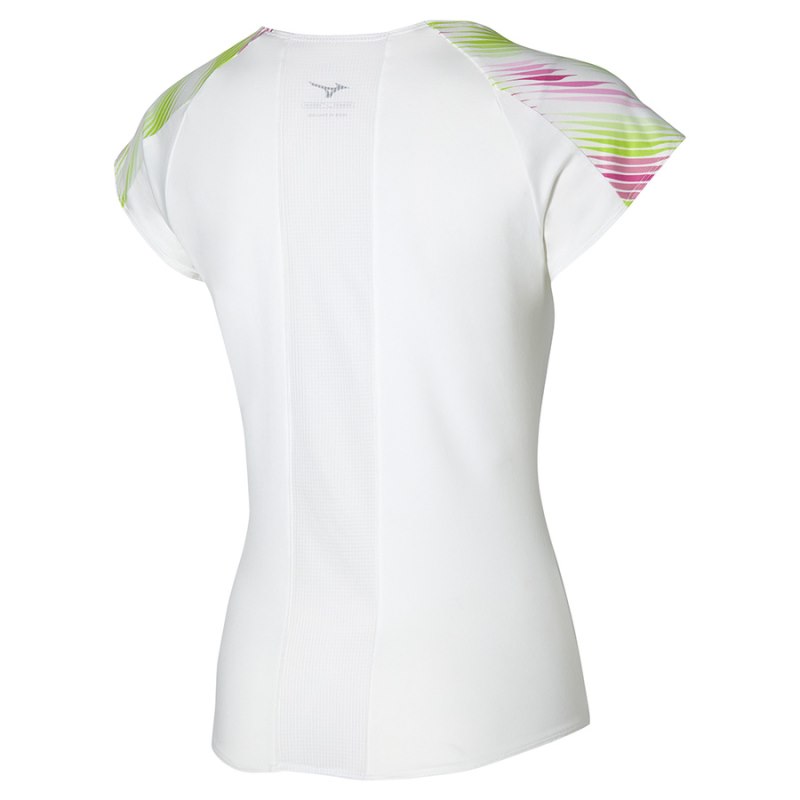 Mizuno Printed Tee  Wit Fuchsie | ZBNU0440