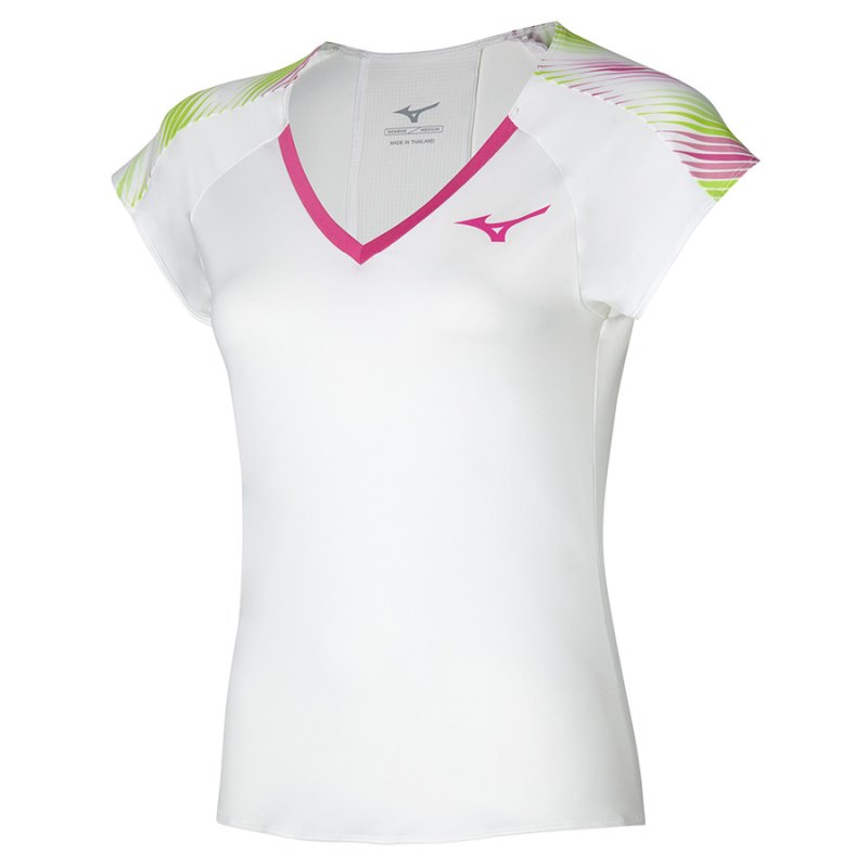 Mizuno Printed Tee  Wit Fuchsie | ZBNU0440