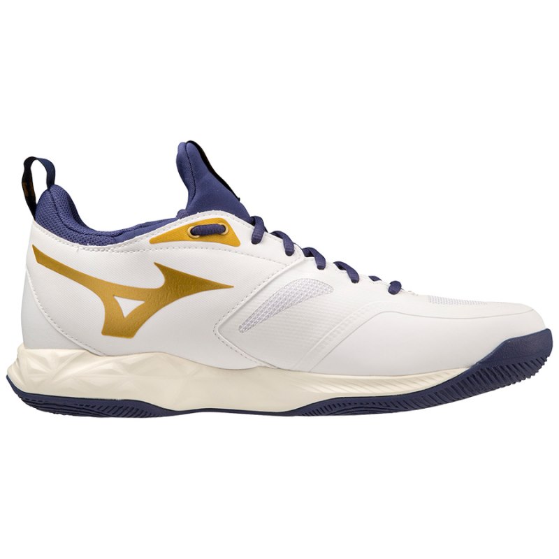 Mizuno WAVE Dimension Wit Blauw Goud | CCQU7155