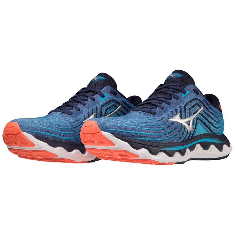 Mizuno WAVE Horizon 6 Blauw Zilver Oranje | RZHM3054