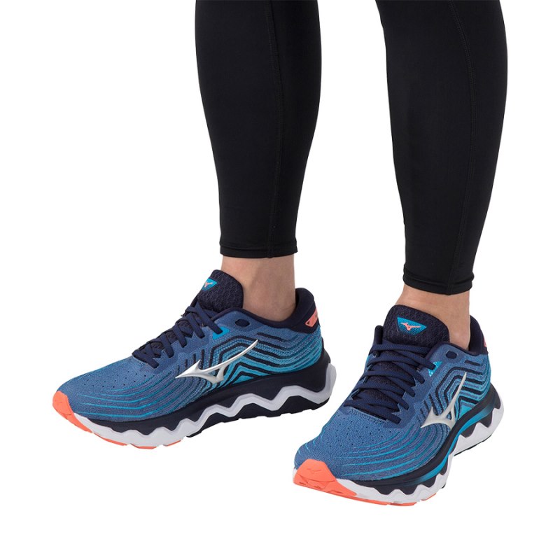 Mizuno WAVE Horizon 6 Blauw Zilver Oranje | RZHM3054