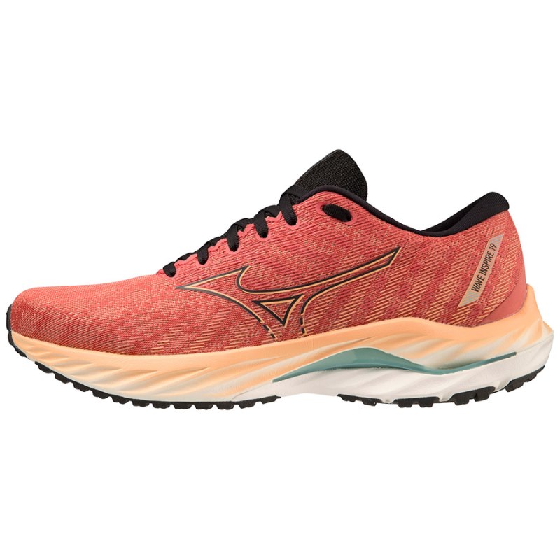 Mizuno WAVE Inspire 19 Rood Zwart Lichtturquoise | VWMF2083