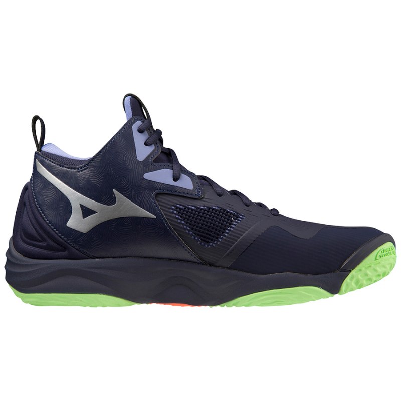 Mizuno WAVE Momentum 3 Mid Donkerblauw Groen Paars | SKFV5490