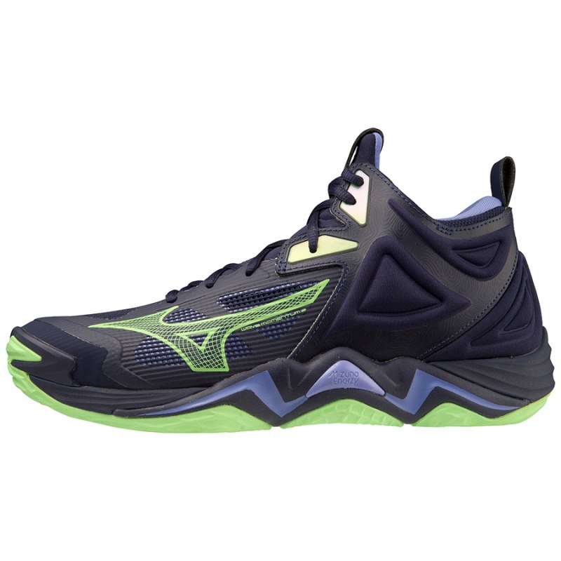 Mizuno WAVE Momentum 3 Mid Donkerblauw Groen Paars | SKFV5490