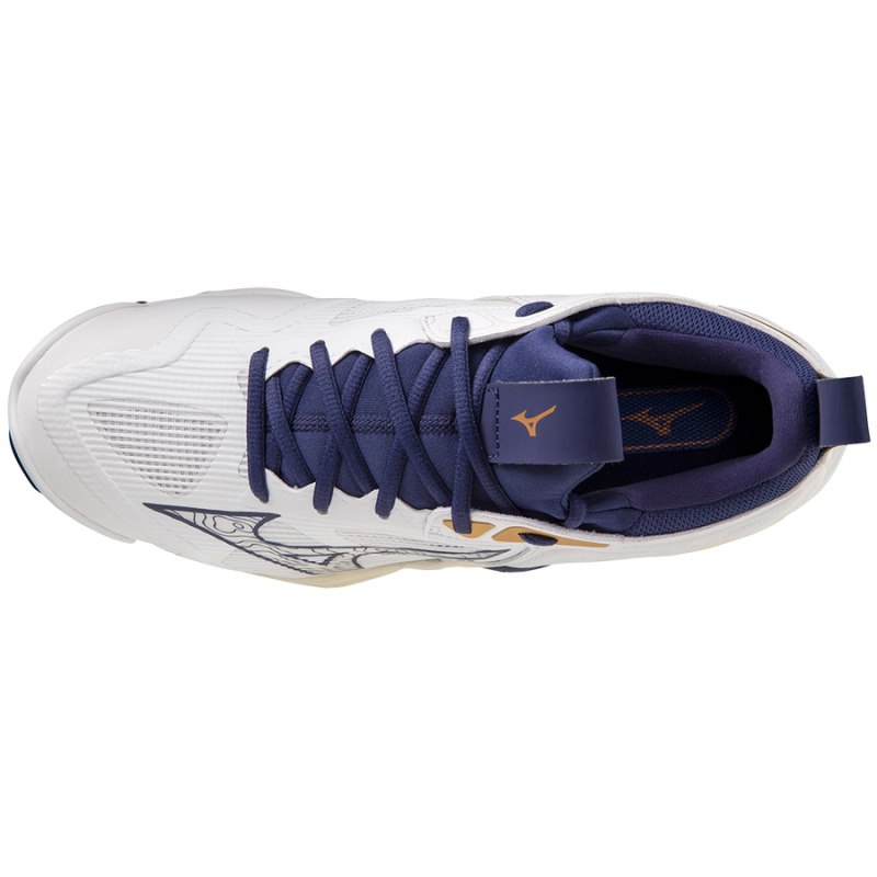 Mizuno WAVE Momentum 3 Wit Blauw Goud | KHZF8144