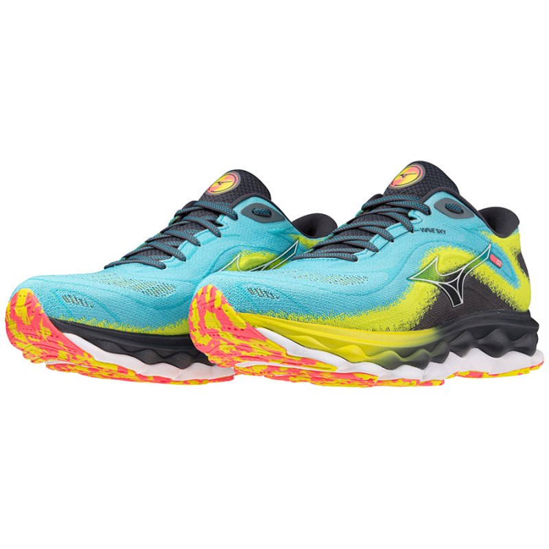 Mizuno WAVE Sky 7 Blauw Wit Geel | NQEZ0051