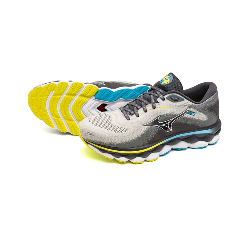 Mizuno WAVE Sky 7 Blauw Wit Geel | URQL3372