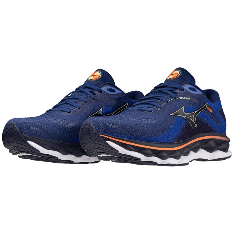 Mizuno WAVE Sky 7 Donkerblauw Zilver Oranje | EZVE0580