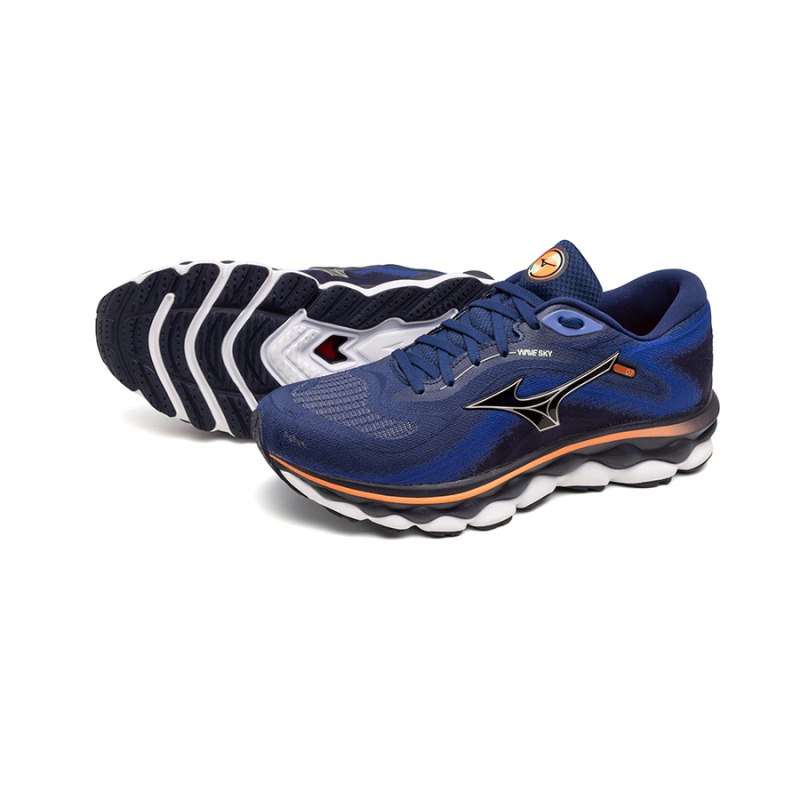 Mizuno WAVE Sky 7 Donkerblauw Zilver Oranje | EZVE0580